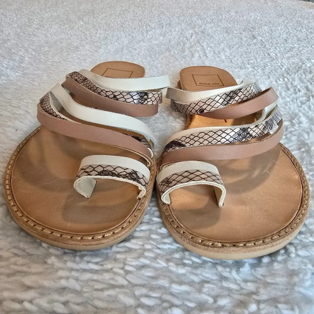 Dolce Vita Nelly Flat Sandals Beige White Neutrals Size 8 - Picture 4 of 16